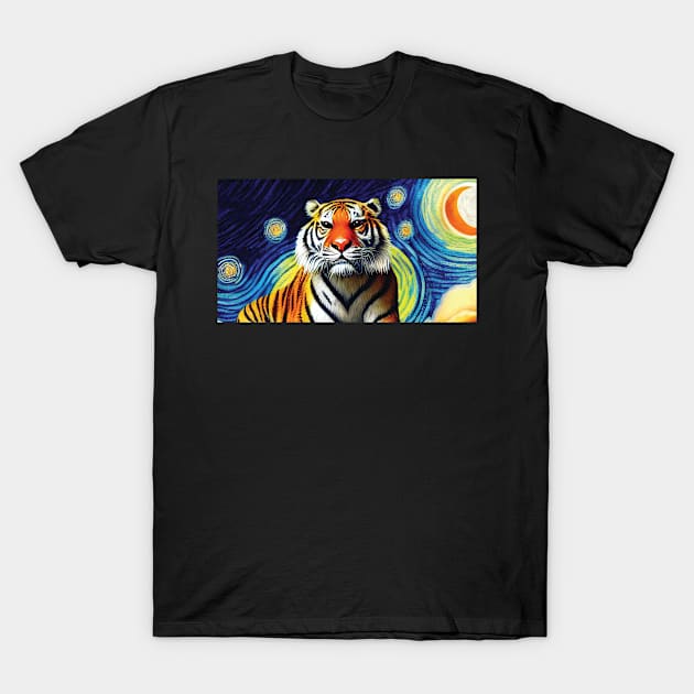 Stunning Tiger Print with Night Sky. T-Shirt by Geminiartstudio